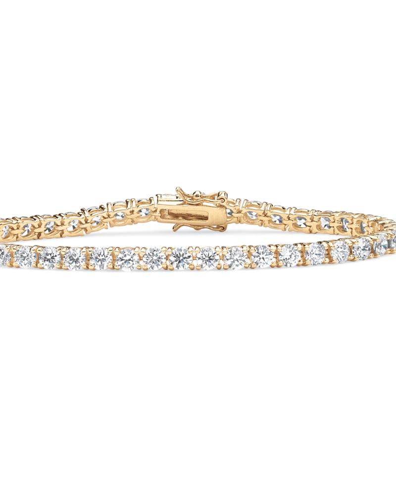 Front of a size 7.5 in 10.75 TCW Round Cubic Zirconia Yellow Gold-Plated Tennis Bracelet 7.5" in White by PalmBeach Jewelry. | dia_product_style_image_id:333282